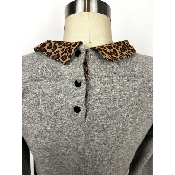 SANDRO Wool Cashmere Blend Sweater Leopard Peter Pan Collar Sz 2 Grey - Picture 6 of 10